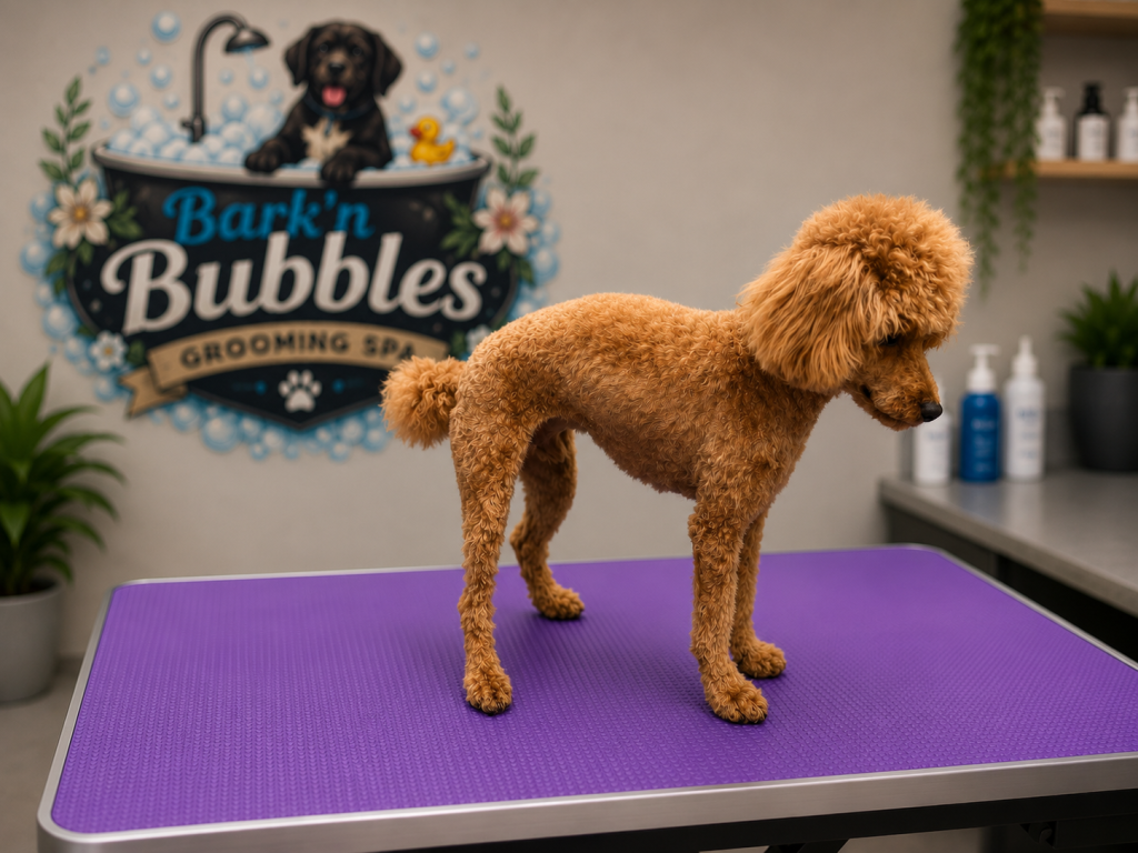 Dog enjoying professional grooming at Bark ’N Bubbles