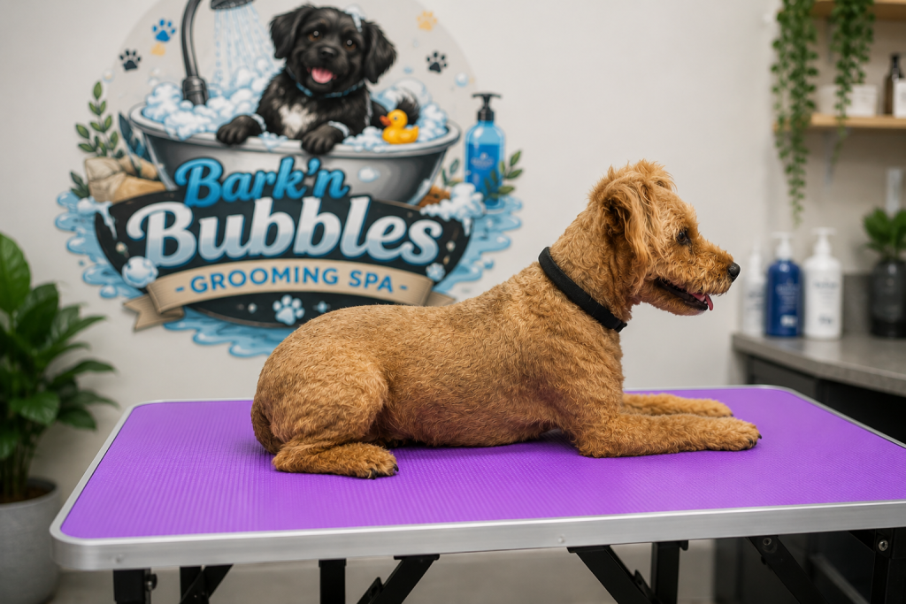 Happy dog after grooming in Cornwall